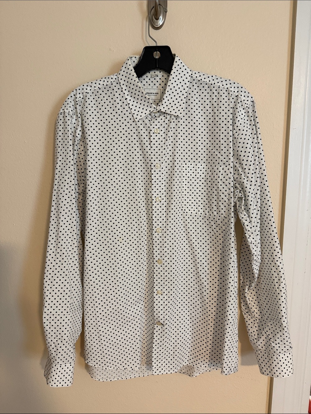 Frank & Oak White Shirt with Black Polka Dots